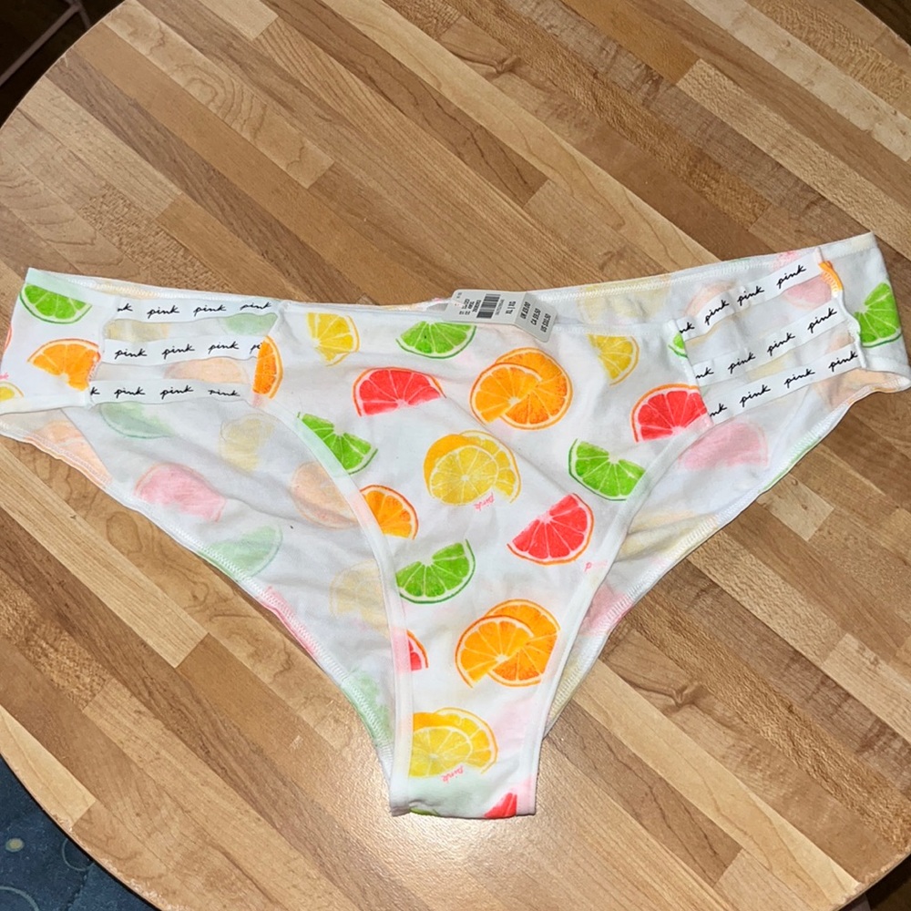 NWT PINK Victoria’s Secret XL Citrus Fruit Print Strappy Cotton Panties